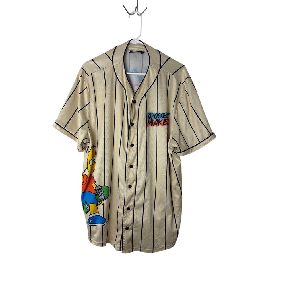 Space Jam "Tune Squad" Men's 2XL Tan Striped Baseball Jersey Shirt